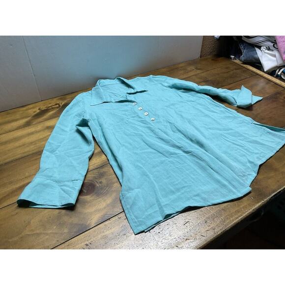 Fridaze Linen Redefined 100% Linen Lagenlook Tunic Top Size Large Blue - Picture 6 of 14